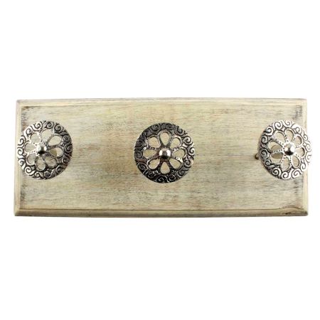 Silver Wheel Flower Wooden Hook